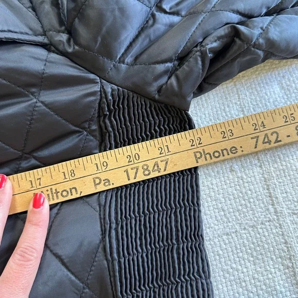 Nine West Black Diamond Quilted Puffer Jacket Belted Hooded Coat Large Chic - Picture 10 of 11